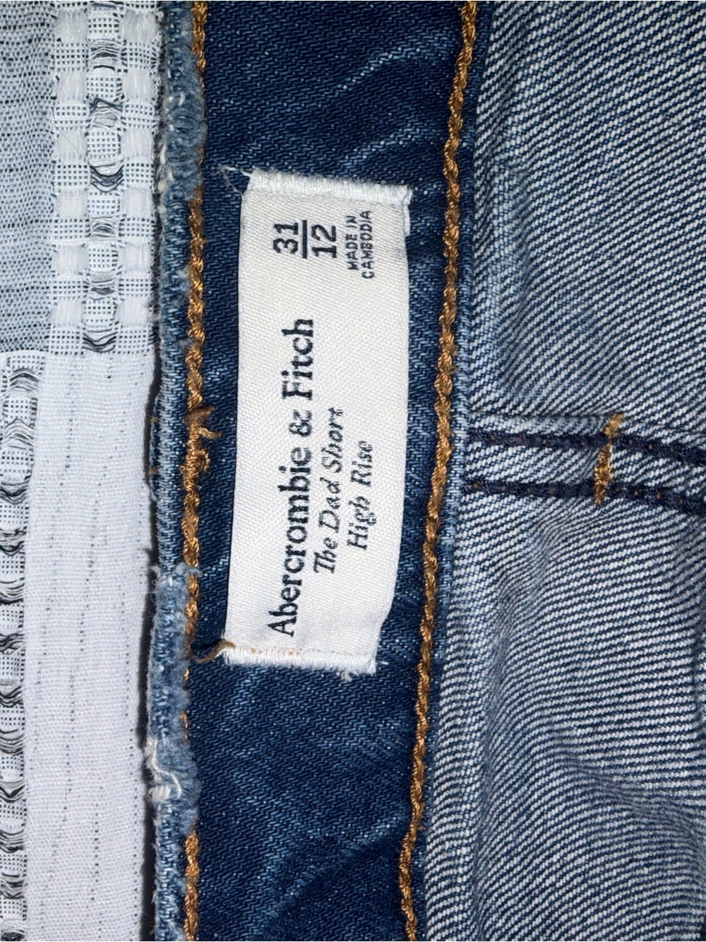 Abercrombie & Fitch Denim High-Rise Shorts - Blue with Gold Stitching